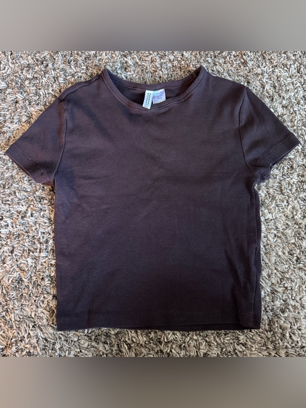 H&M Dark Brown Ribbed Short Sleeve Tee